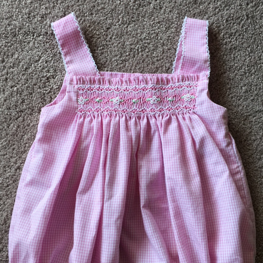 Pink Gingham Smocked Kids One-Piece